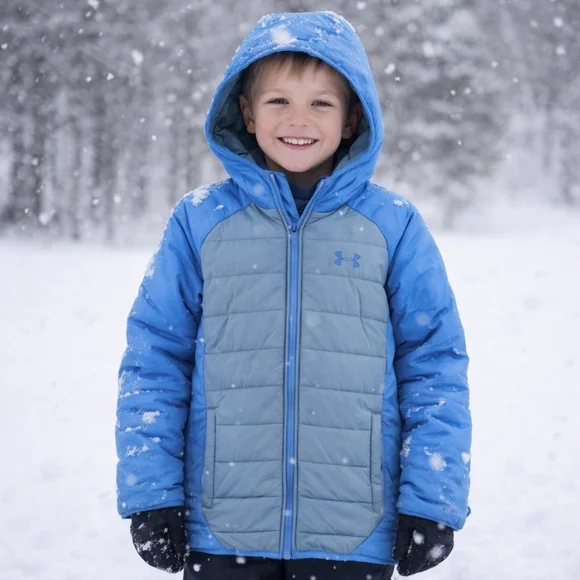 Under Armour Blue Hooded Cold Gear Puffer Jacket Sz Youth Large - Picture 1 of 8